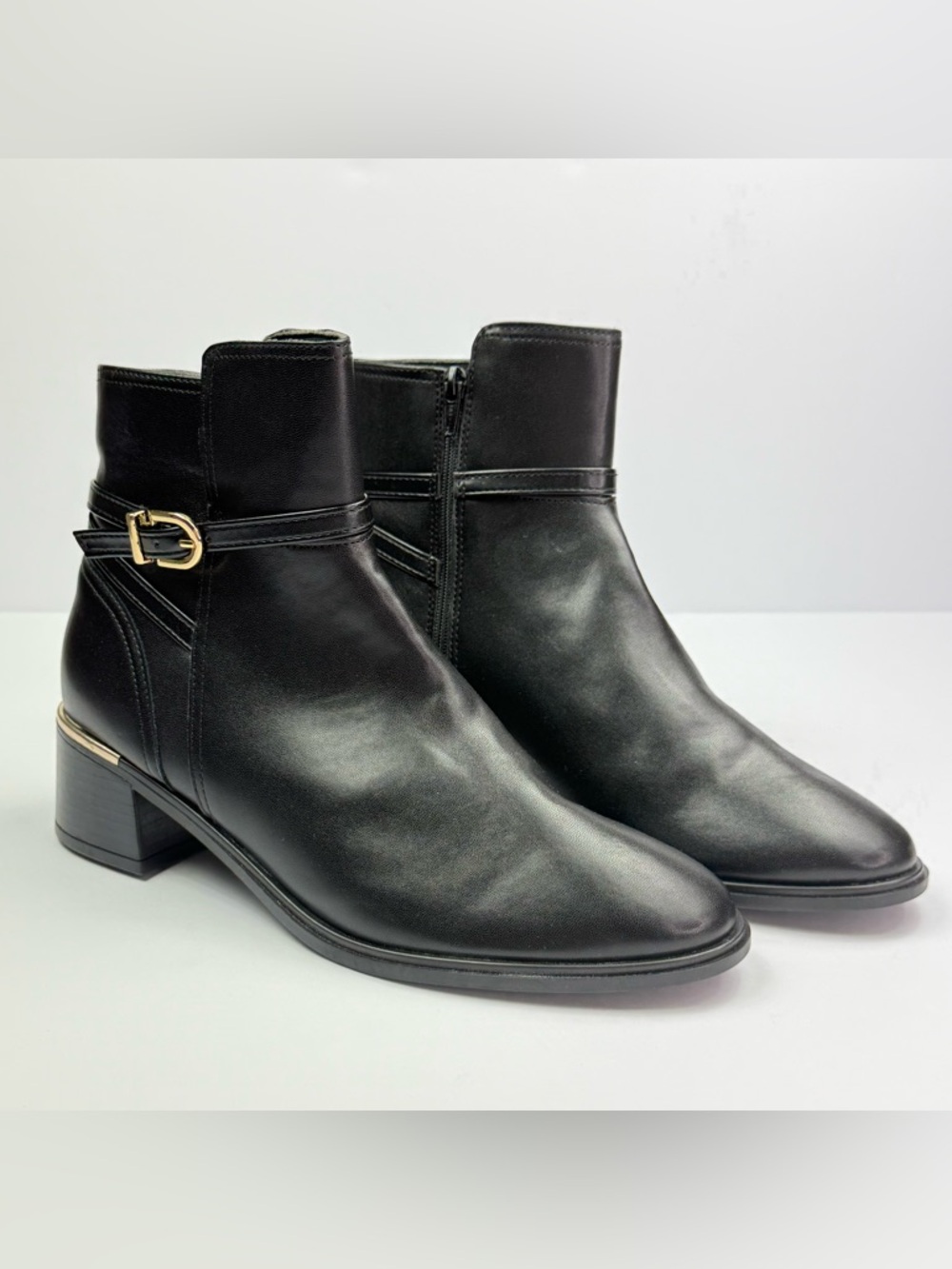 Italian Shoemakers Womens Vienna Block Heel Booties Black Gold - Picture 2 of 6